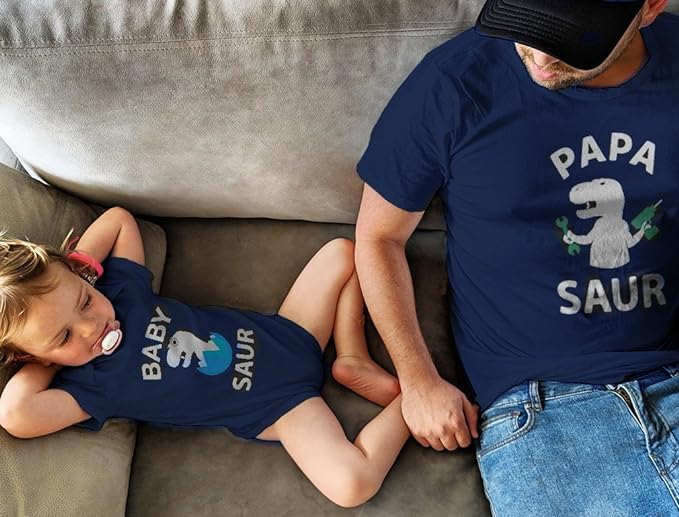 Papa & Baby Saur Daddy and Son Daughter Matching Outfits Gifts for New Dads Fathers Day Dad Shirt & Infant Bodysuit