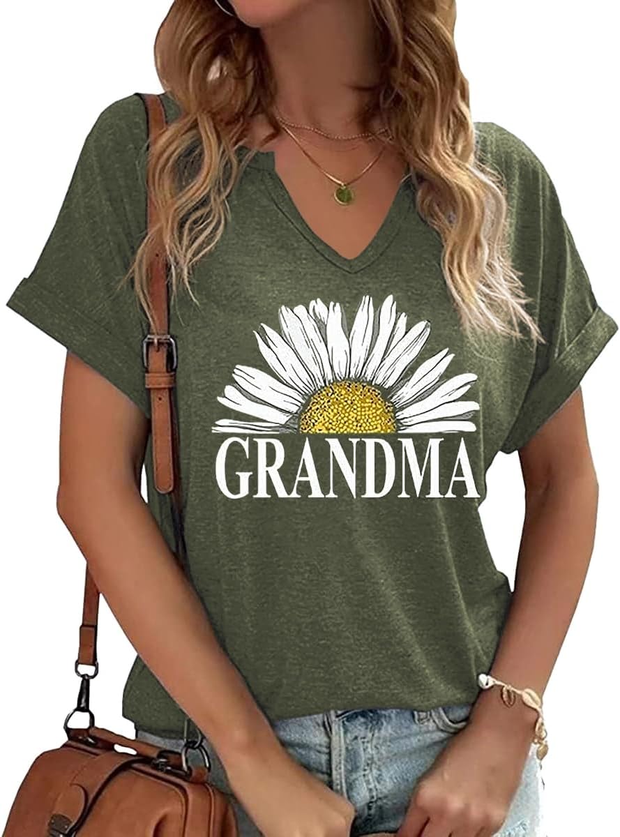 Mama V Neck Shirt Women Funny Mom Life T-Shirt Mother's Day Short Sleeve Graphic Tees Mama Gift Casual Tops Blouse Mother Shirt