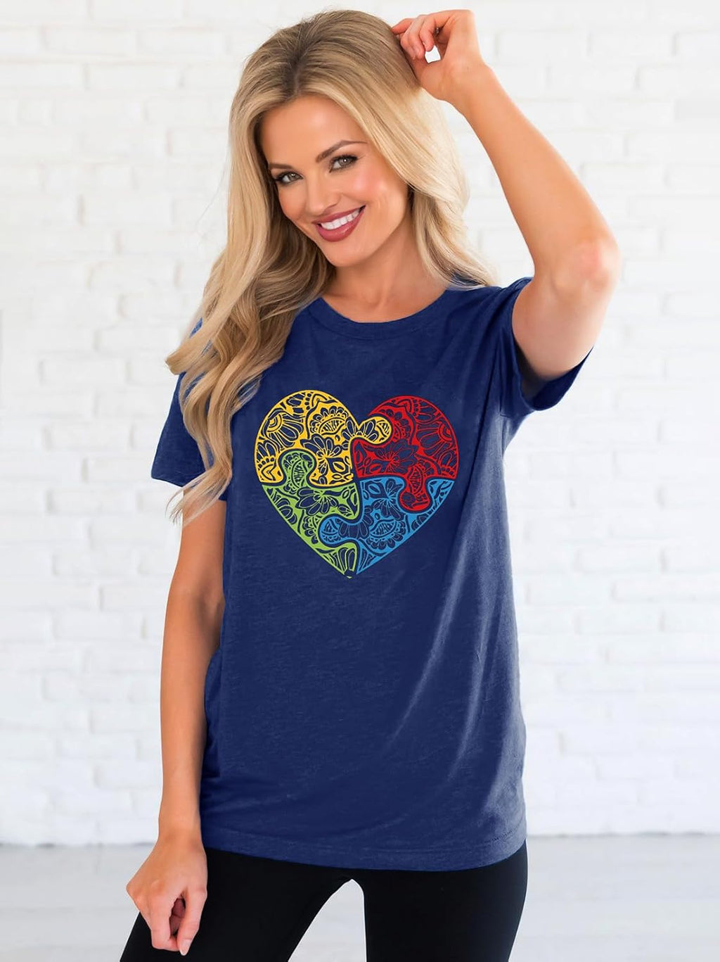UYIQL Autism Awareness Shirt Women Accept Love Understand Tshirt Puzzle Piece Heart Graphic Inspirational Tee Tops