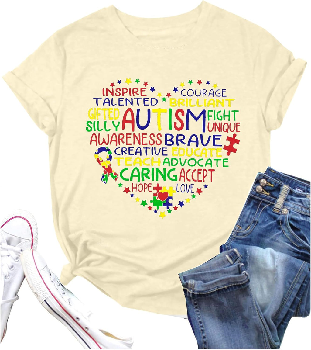 Autism Awareness Shirt Women Autism Shirts Autism Accept Understand Love Tee Special Education Teacher Inspirational Tops