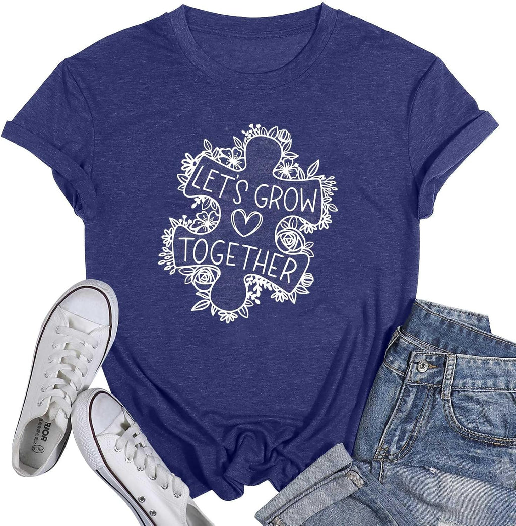 Autism Awareness Shirt Women: Autism Acceptance T-Shirt Autistic Support Graphic Tees Tops Be Kind Short Sleeve Outfit