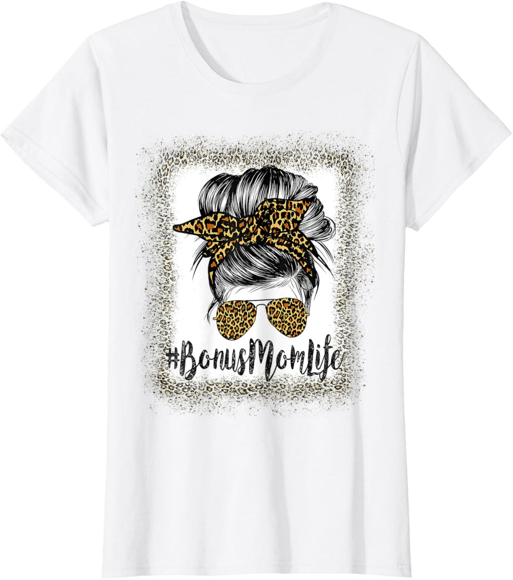 Bonus Mom Life Hair Bandana Glasses Leopard Mother's Day T