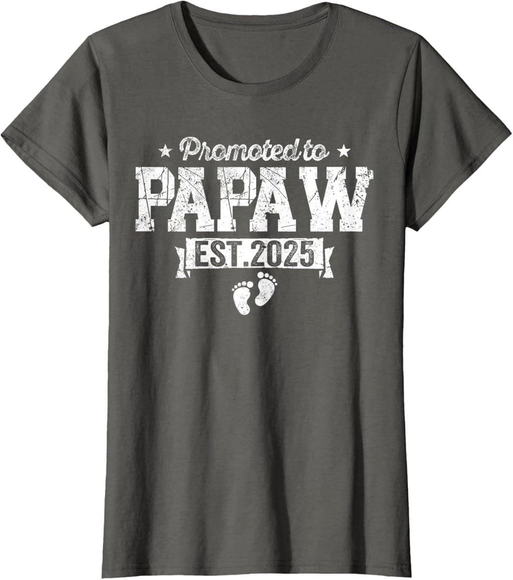 Retro Promoted To Papaw 2025 New Papaw First Father's Day T-Shirt, Small, Black