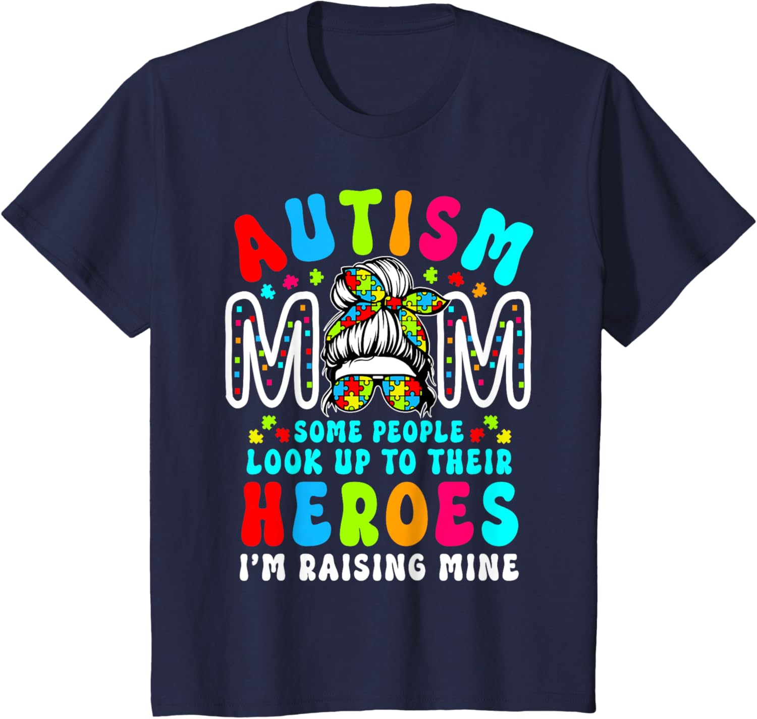 Autism Mom Raising Hero Groovy Messy Bun Autism Awareness