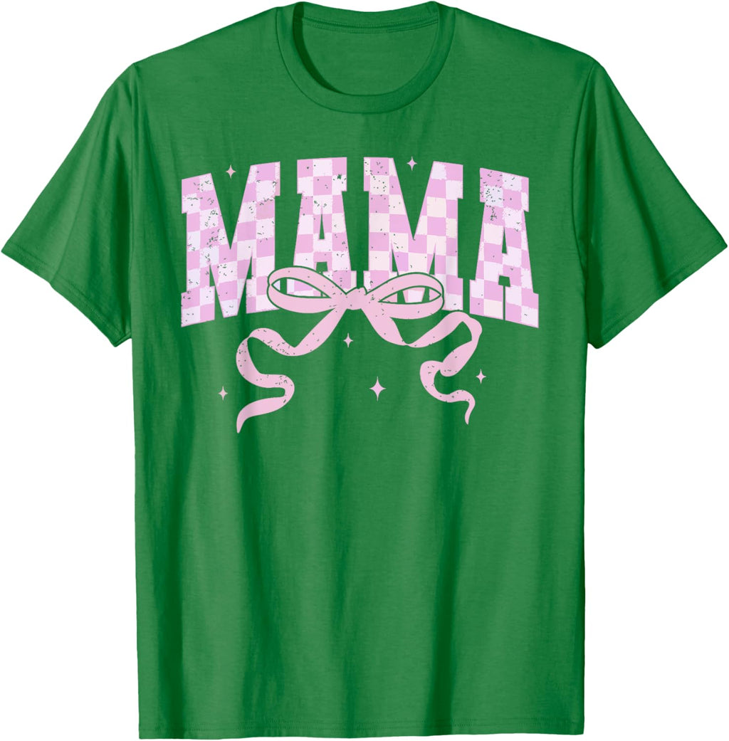 Retro Checkered Mama Coquette Mother's Day Pink Bow
