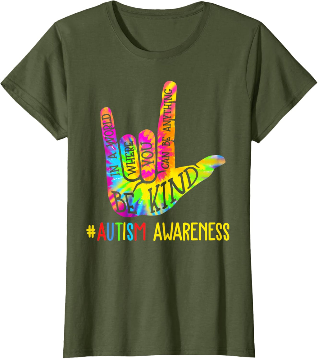 Be Kind ASL Love Sign Language Hand Autism Awareness Tie Dye