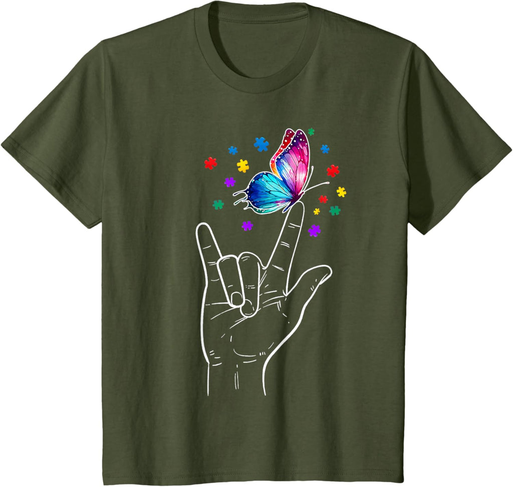 I Love You Hand Sign Language Butterfly Autism Awareness